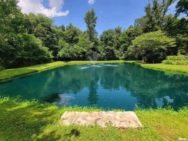 a view of a lake from a yard