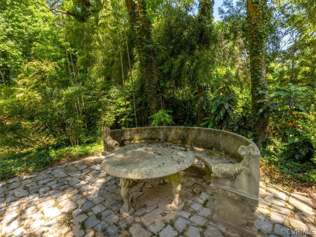4610 Butte Road Richmond, VA 23235 - Photo 40 of 48 a view of a backyard with fountain plants and large trees