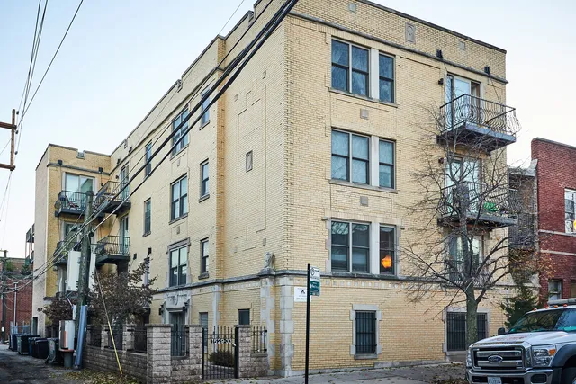 a front view of a multi story building