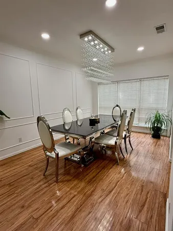 a workspace with wooden floor