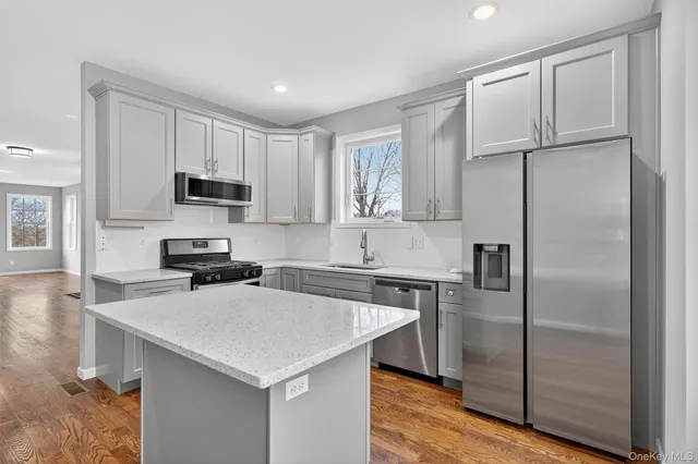 a kitchen with a refrigerator a sink a stove and cabinets
