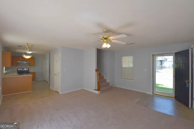 a view of a livingroom with a fireplace