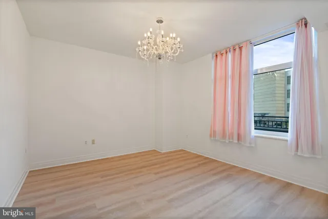 a view of a chandelier in a room