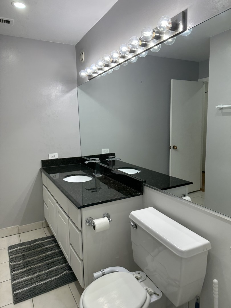431 South Dearborn Street, Unit 507 Chicago, IL 60605 - Photo 16 of 25 a bathroom with a granite countertop toilet sink and mirror