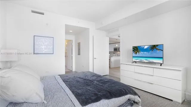 a bedroom with a bed and a dresser