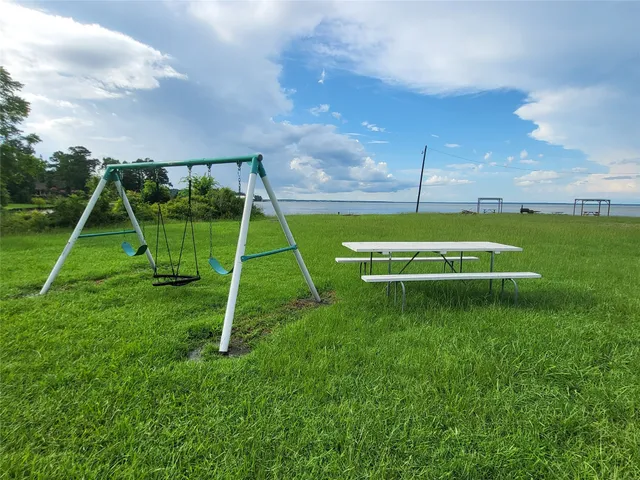 a view of a park with a slide