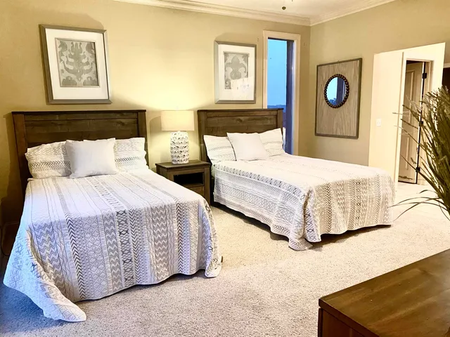 a view of a house with a yard and potted plants