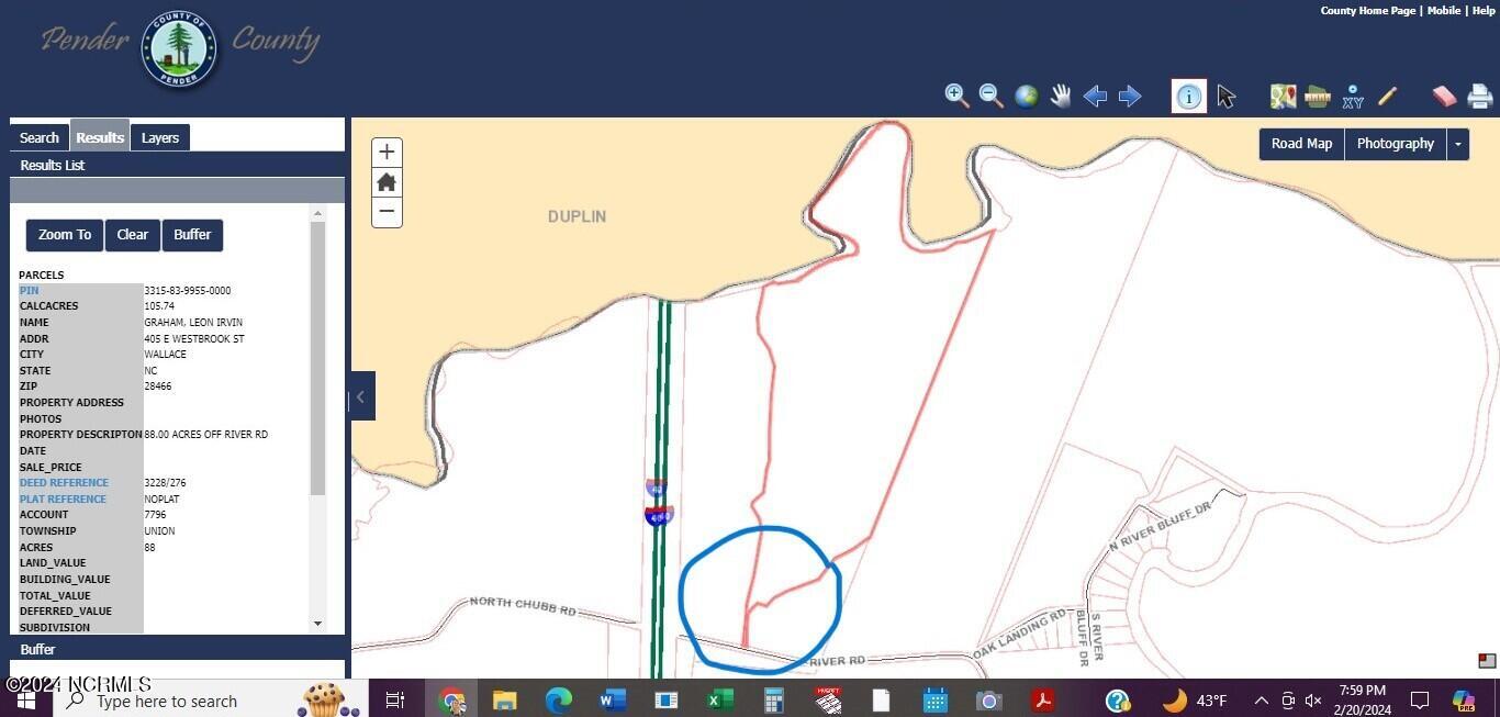 0 River Road Willard, NC 28478 - Photo 17 of 18 20240220_PCGIS_shows.Road.Frontage2