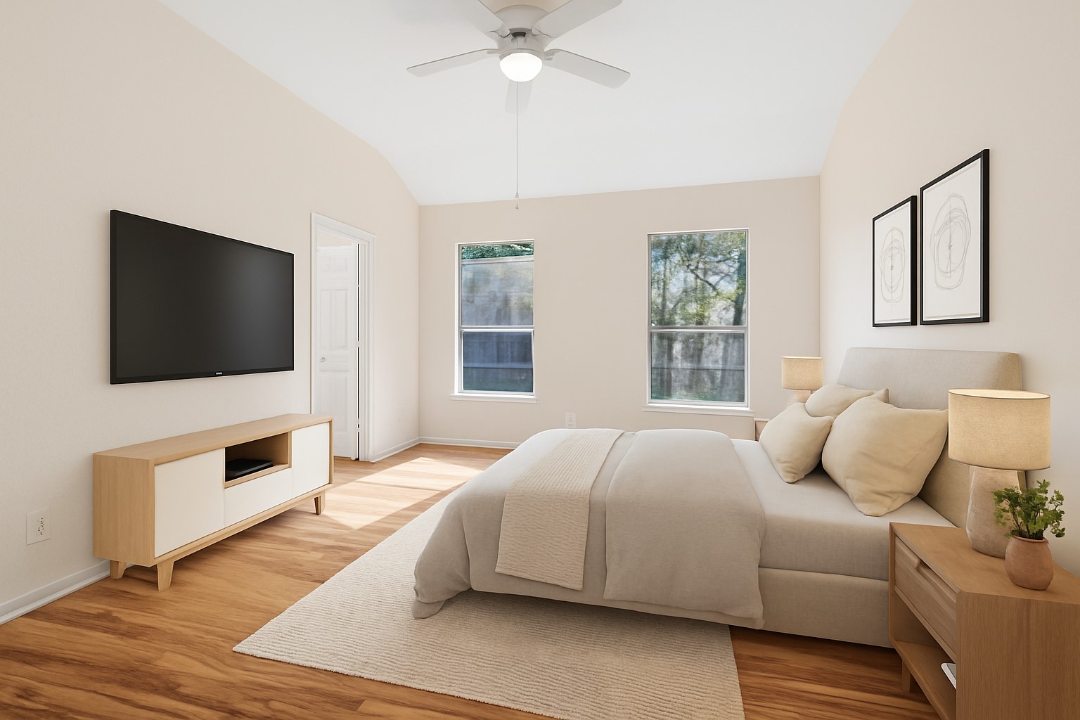 7510 Summer Dale Drive Rosenberg, TX 77469 - Photo 7 of 17 a bedroom with a bed a tv and wooden floor