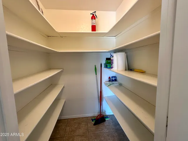 a storage room with stairs