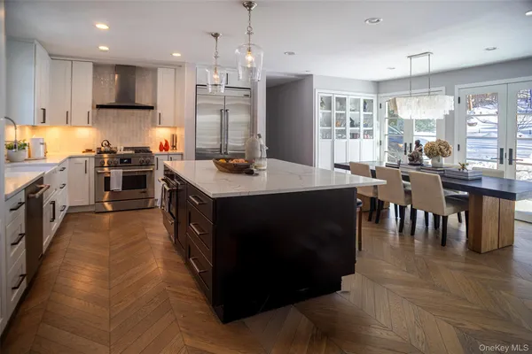 a kitchen with lots of counter top space