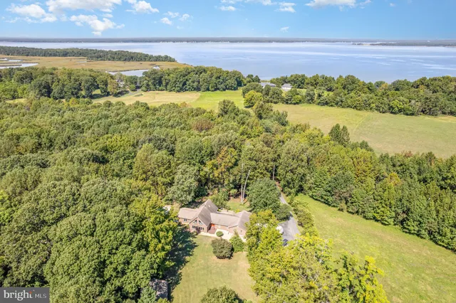 a view of a lake with a yard