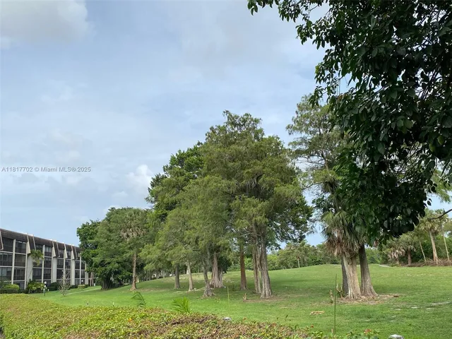 a green field with lots of trees in it