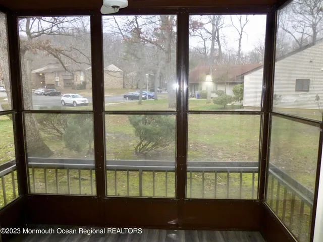 a view of an and blue window