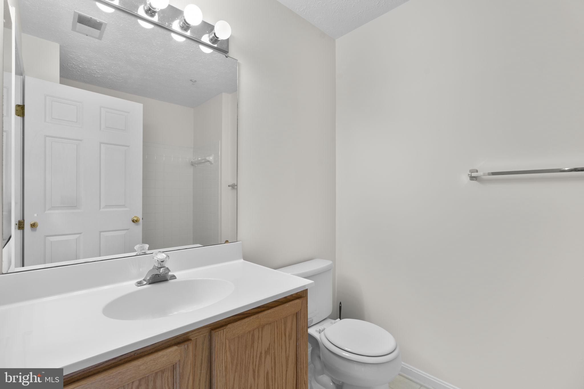 2444 Blue Spring Court, Unit 203 Odenton, MD 21113 - Photo 22 of 36 a bathroom with a sink a toilet a light fixture and a mirror