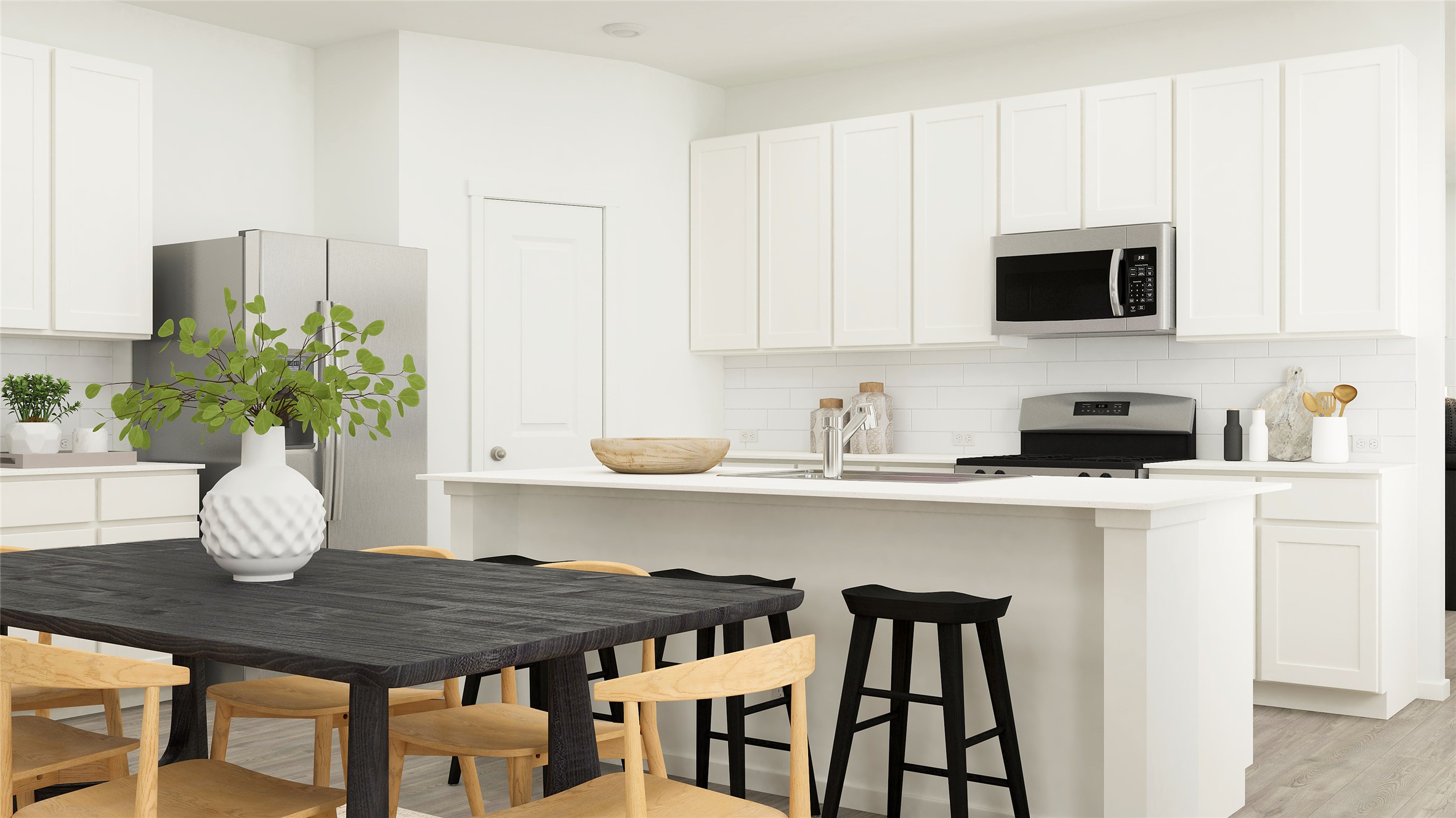 13304 Trumpet Creeper Drive Elgin, TX 78621 - Photo 15 of 28 a kitchen with a table chairs and a potted plant