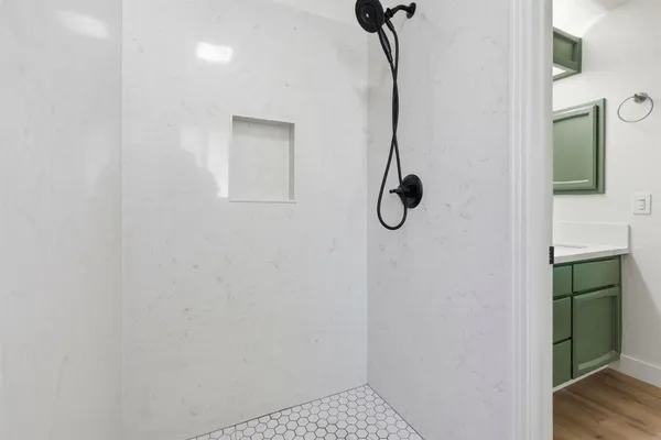 a bathroom with a shower