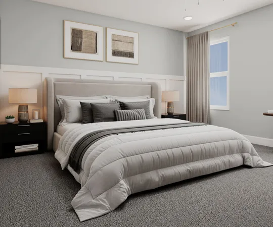 a bedroom with a bed and night stand