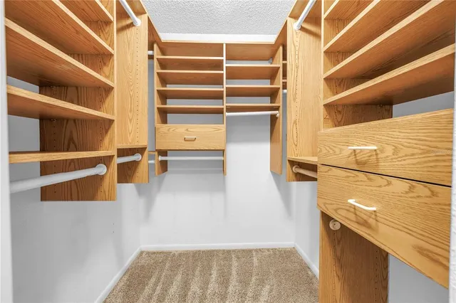 a view of walk in closet with empty racks
