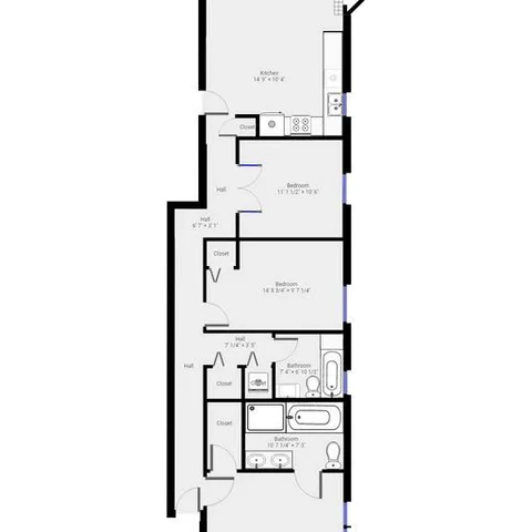 a view of a hallway with a white walls