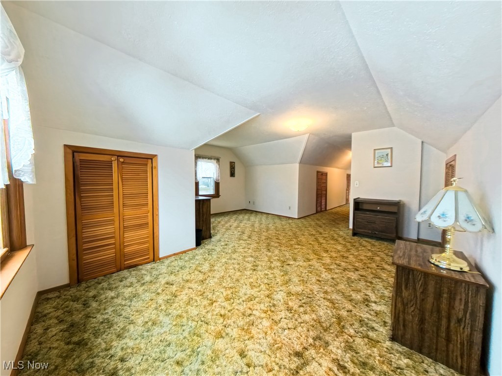 1668 Harwich Road Cleveland, OH 44124 - Photo 13 of 19 Bonus room featuring lofted ceiling, carpet floors, and a textured ceiling