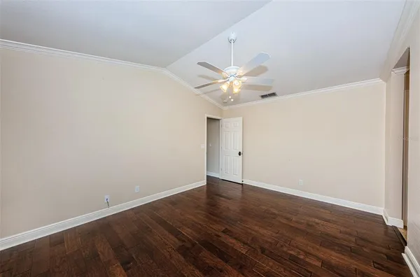 an aerial view of a house with a garden