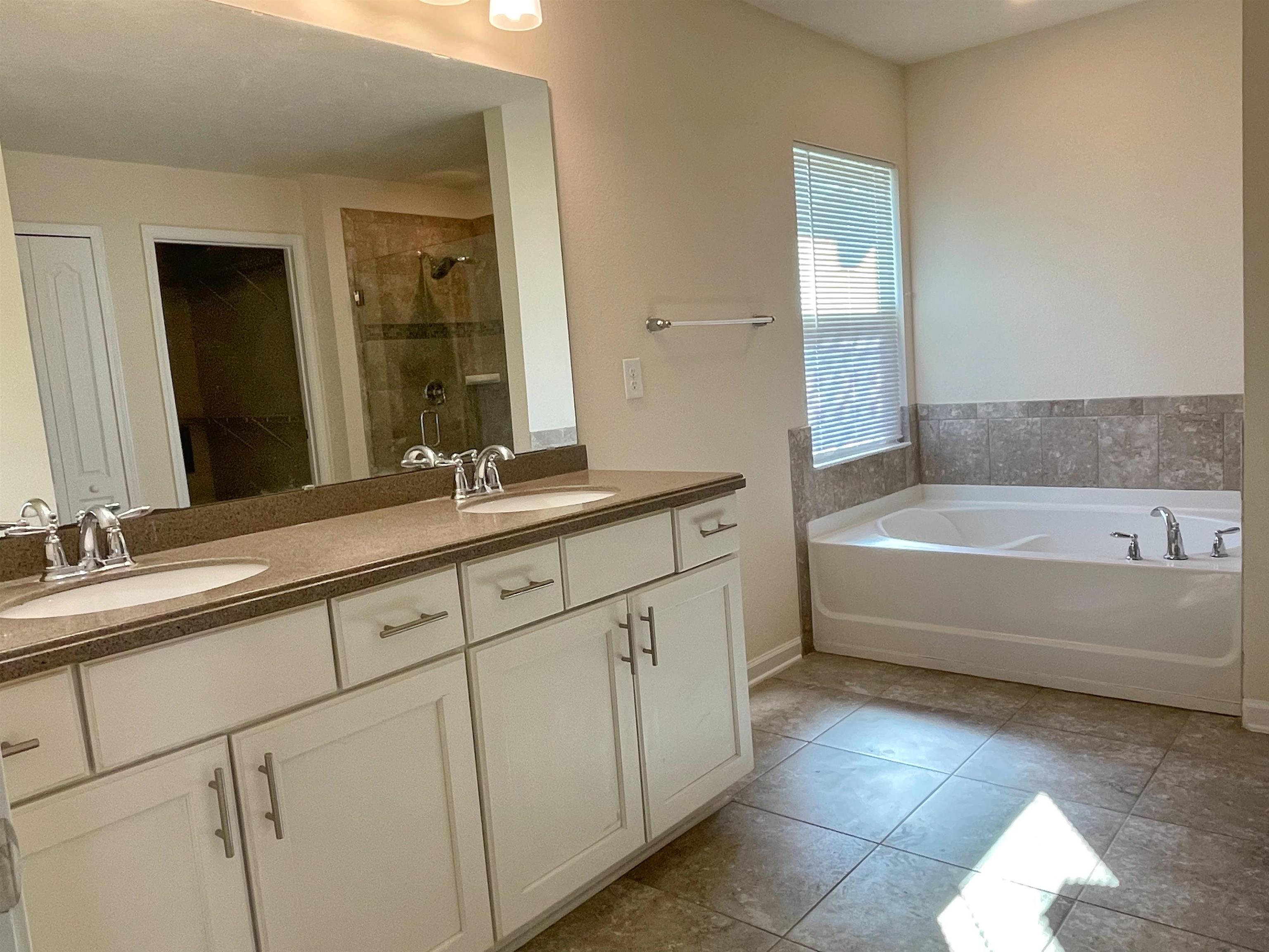 578 Deer Crossing Road St. Augustine, FL 32086 - Photo 14 of 28 a bathroom with a tub sink and mirror