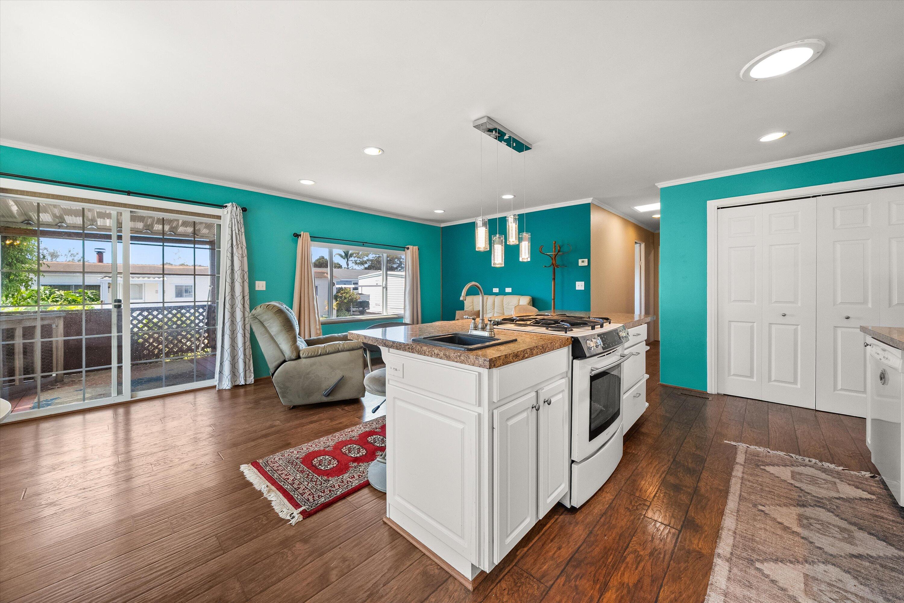 Kitchen island facing hall