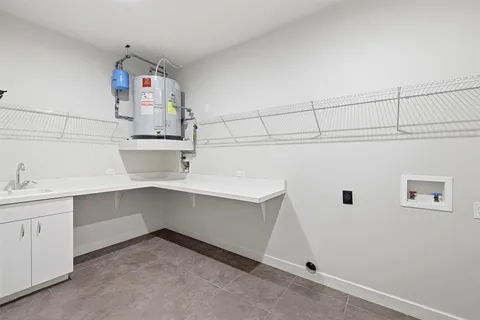 a room with cabinets and window