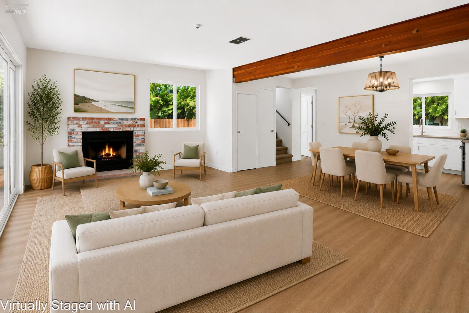 Virtually Staged Living Room and Dining area