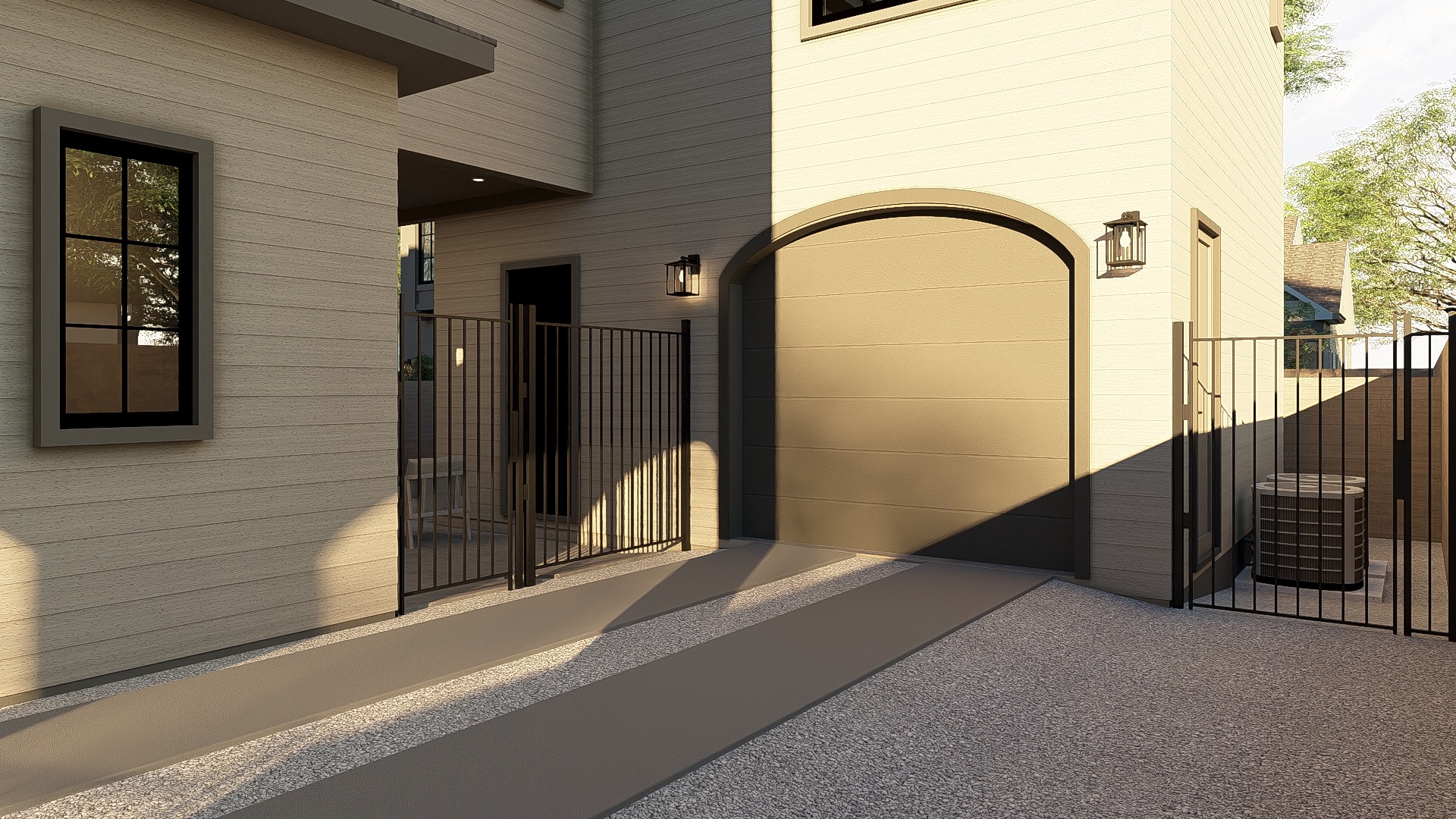 1309 Alguno Road, Unit 1 Austin, TX 78757 - Photo 3 of 33 Contemporary exterior with horizontal siding, featuring an arched garage door and a secured side entrance