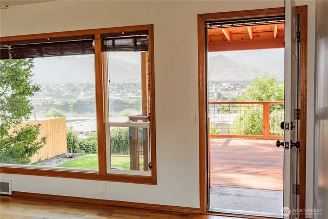a view of a glass door with a from a window