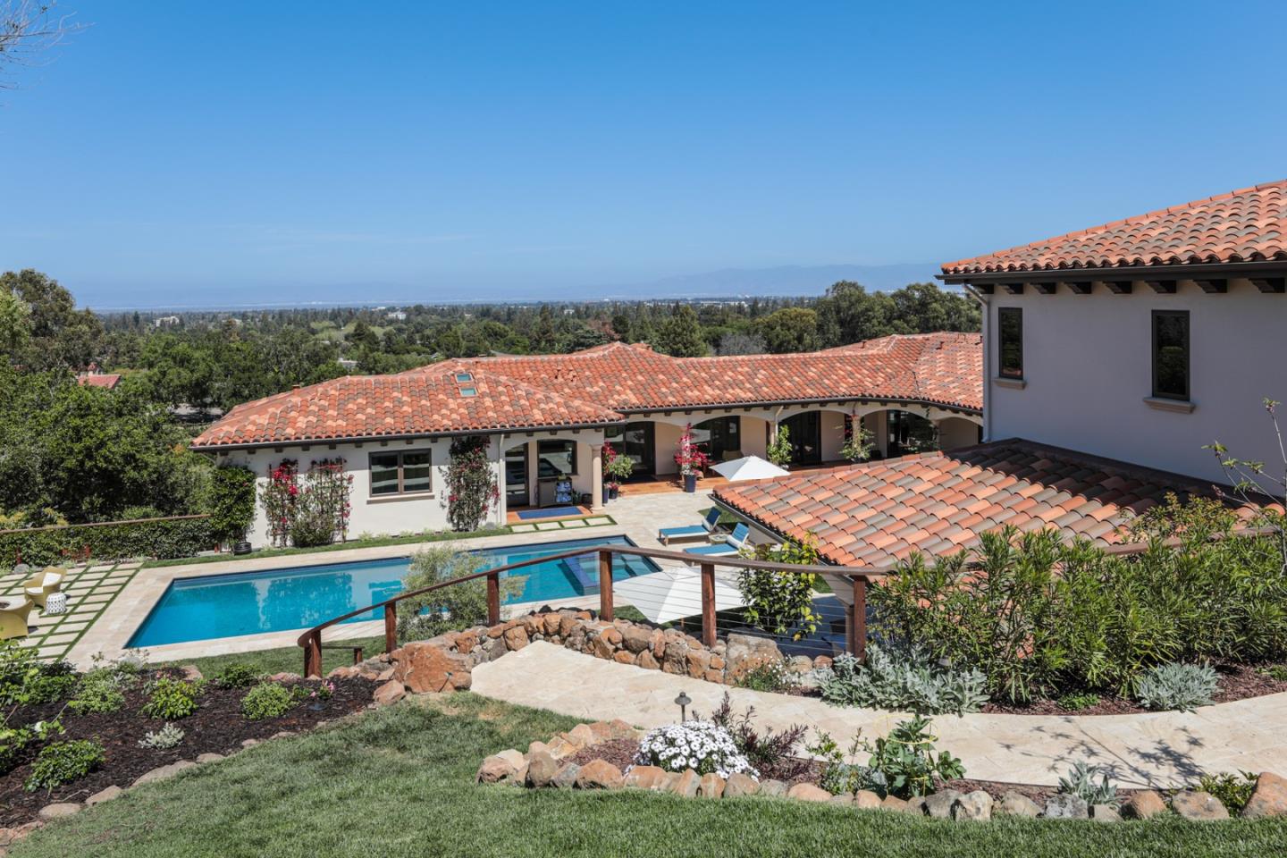 883 Robb Road Palo Alto, CA 94306 - Photo 8 of 33 an aerial view of a house with swimming pool and a yard