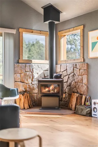 a living room with a couch and a table