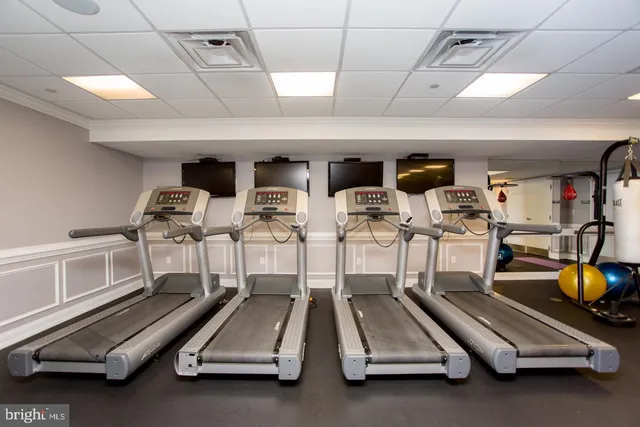 a room with gym equipment