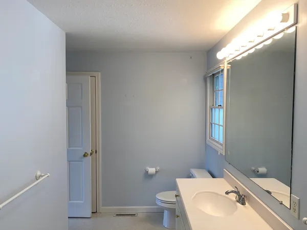 a bathroom with a toilet a sink and mirror