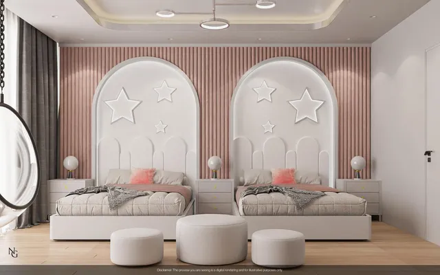 a view of a workspace with furniture and a mirror