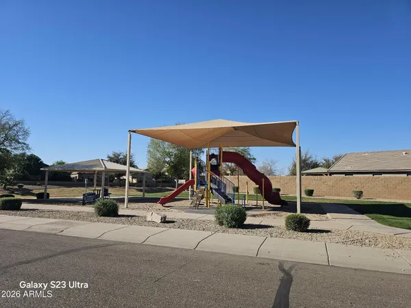 a view of a park with slide