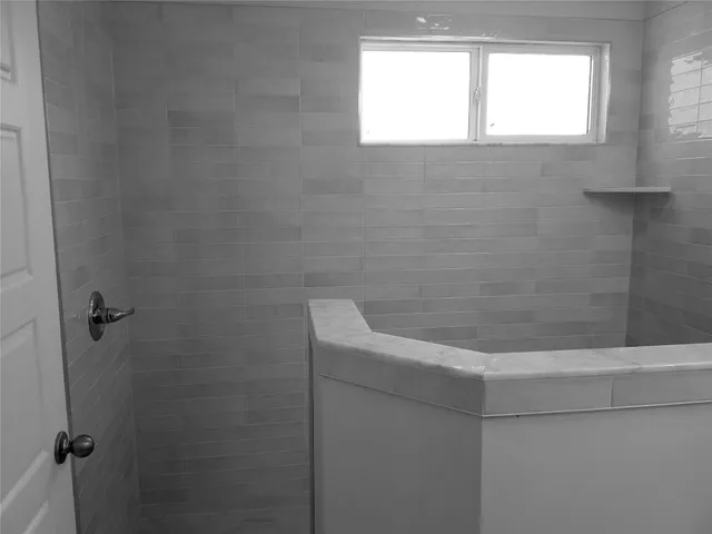 a bathroom with a bathtub