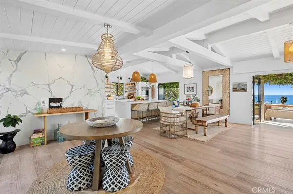 an outdoor space with furniture