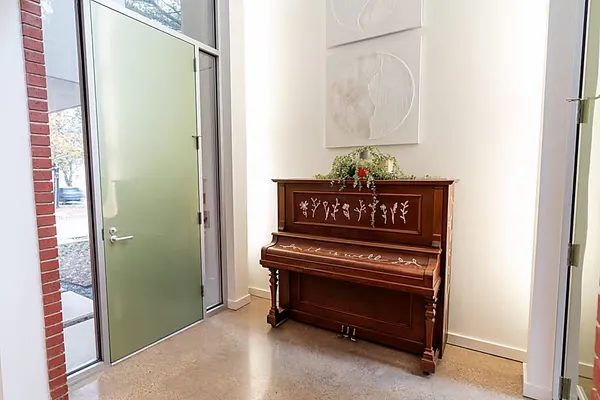 a bathroom with a sink and a potted plant