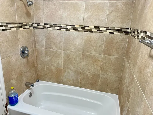 a bathroom with a bathtub