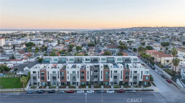 an aerial view of multiple building