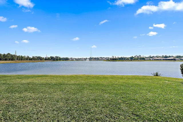 a view of a lake with a city