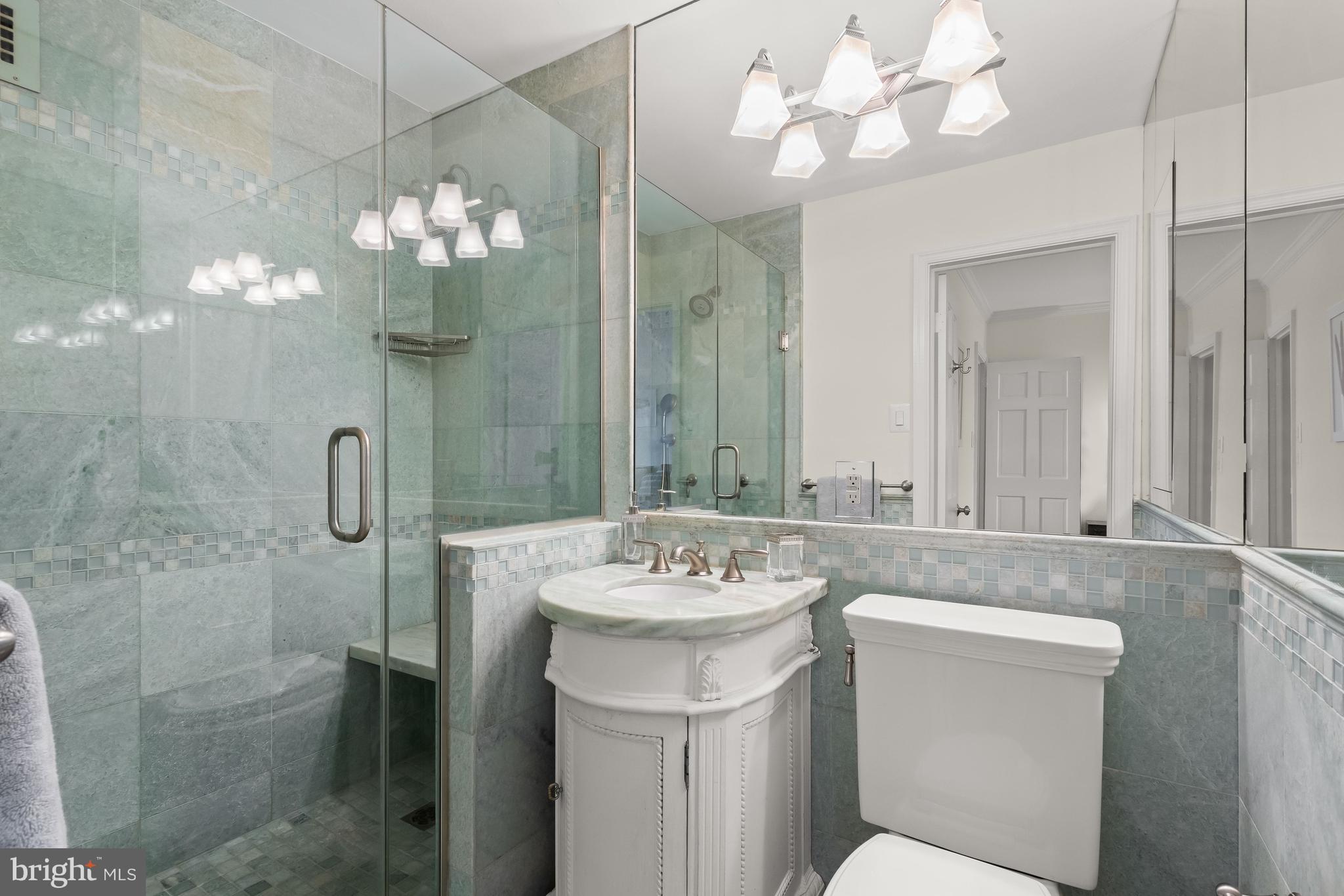 4000 Tunlaw Road Northwest, Unit 1007 Washington, DC 20007 - Photo 21 of 50 a bathroom with a sink mirror and a shower