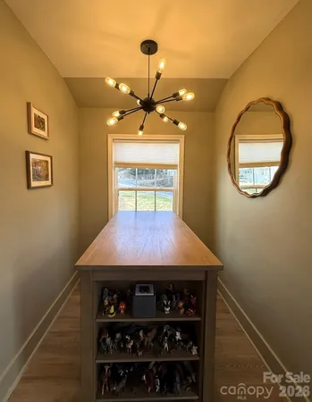 a view of a room with shelves