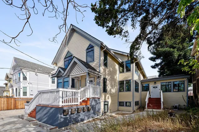 a front view of a house with garage