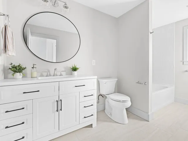 a bathroom with a toilet a sink and a mirror