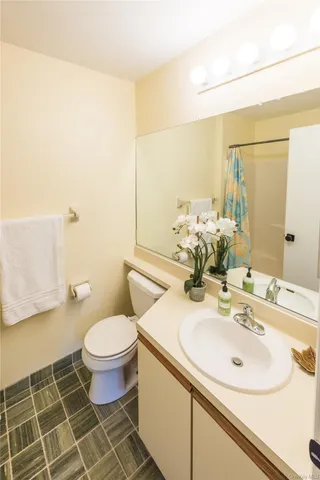 a bathroom with a sink toilet and a mirror