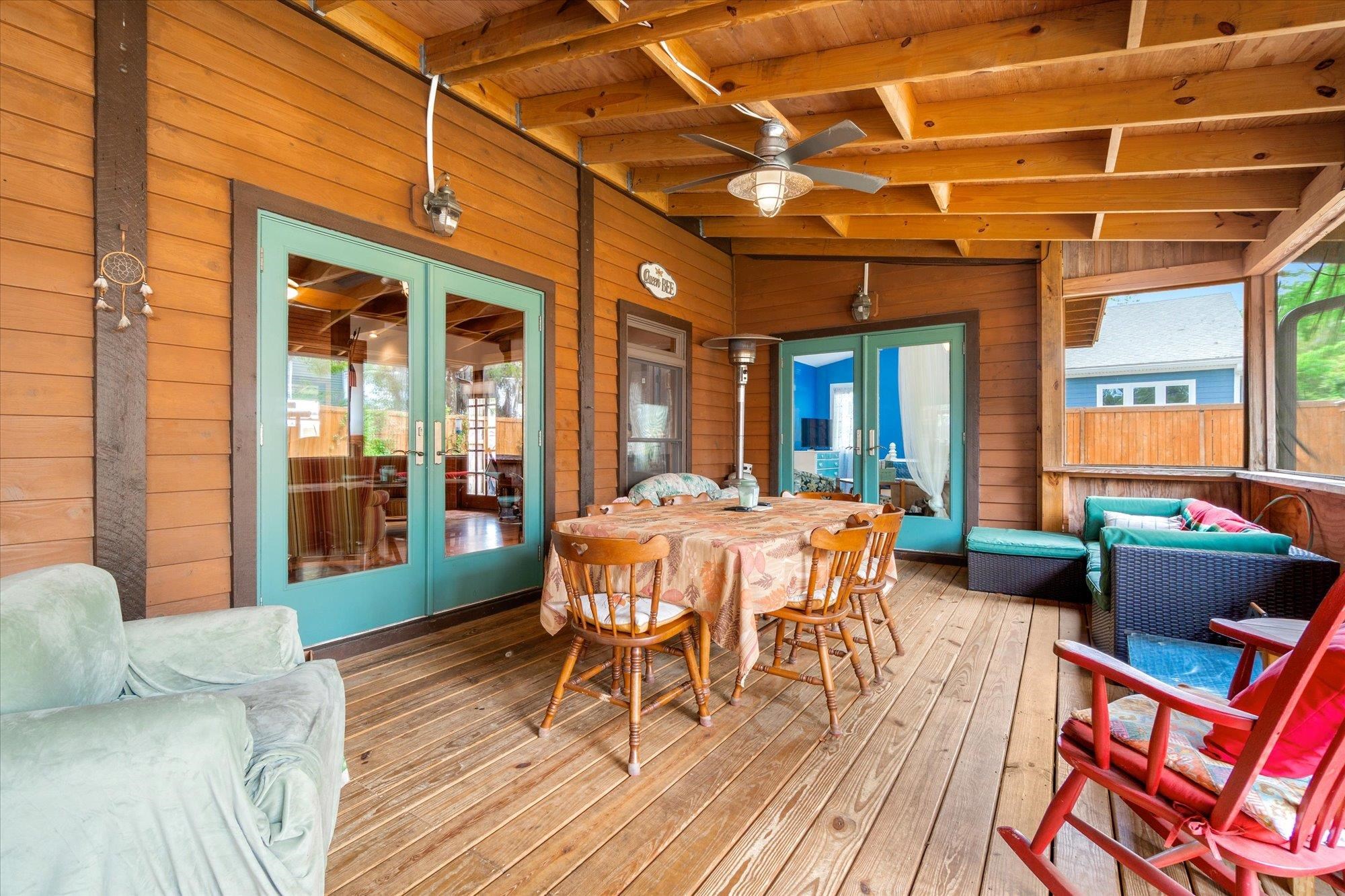 68 Kings Ferry Way St. Augustine, FL 32084 - Photo 30 of 52 Back Screened Porch featuring french doors, healthy amount of natural light, and vaulted ceiling with beams
